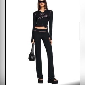 I.AM.GIA Black Wide-Leg Seam-Detail Pants